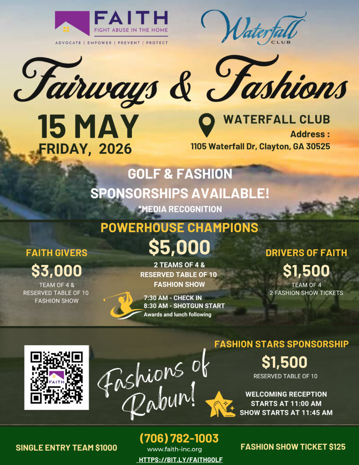 Fairways and Fashions event on May 15, 2026 at Waterfall Club.